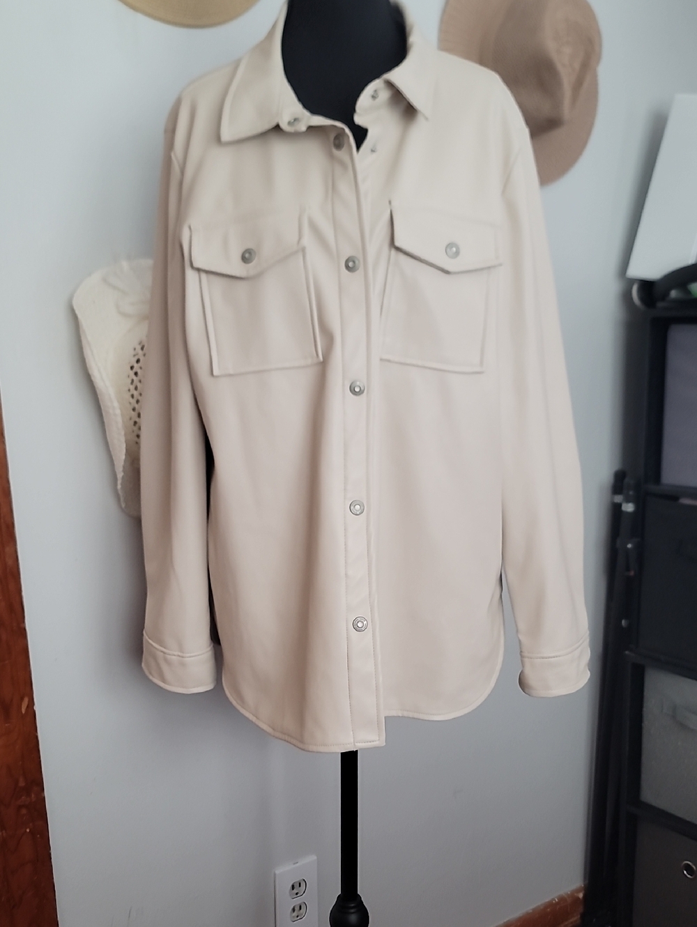 Kensie Light Cream Faux Leather Shacket